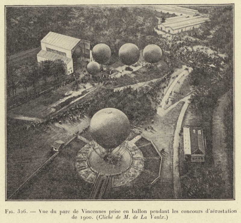 Vista del parque de Vincennes tomada en globo durante los concursos de aerostación de 1900 de French School