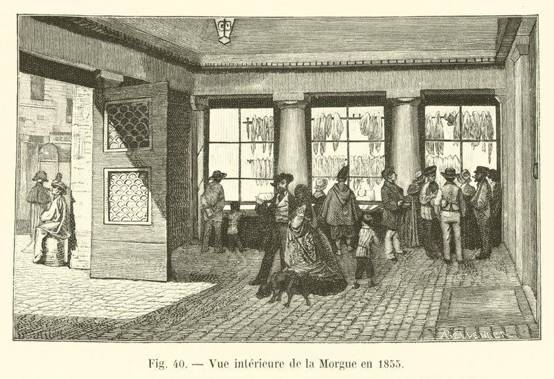 Vista interior de la Morgue en 1855 de French School