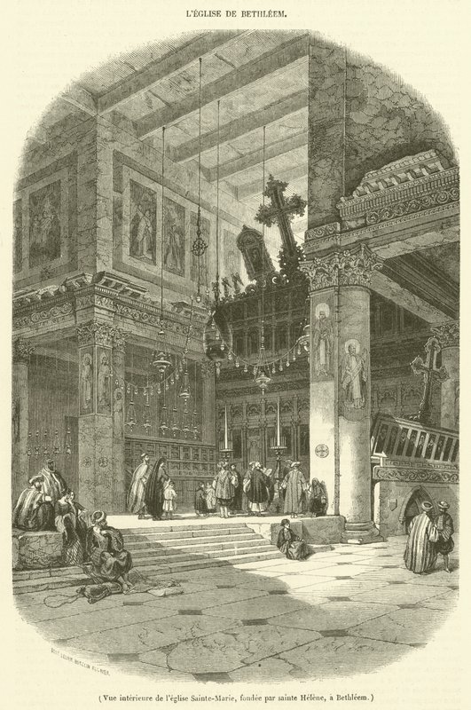 Vista interior de la iglesia Santa María, fundada por Santa Elena, en Belén de French School