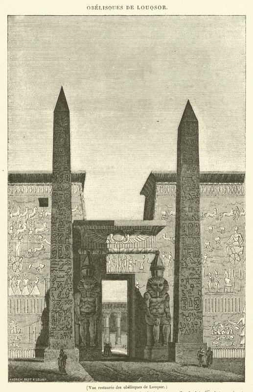 Vista restaurada de los obeliscos de Luxor (grabado) de French School