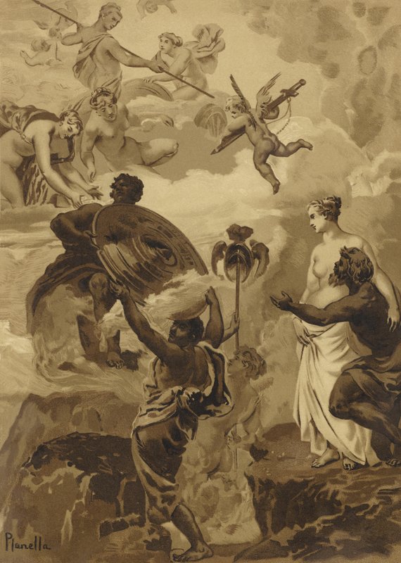 Vulcano entregando a Venus las armas que había forjado para Eneas de French School