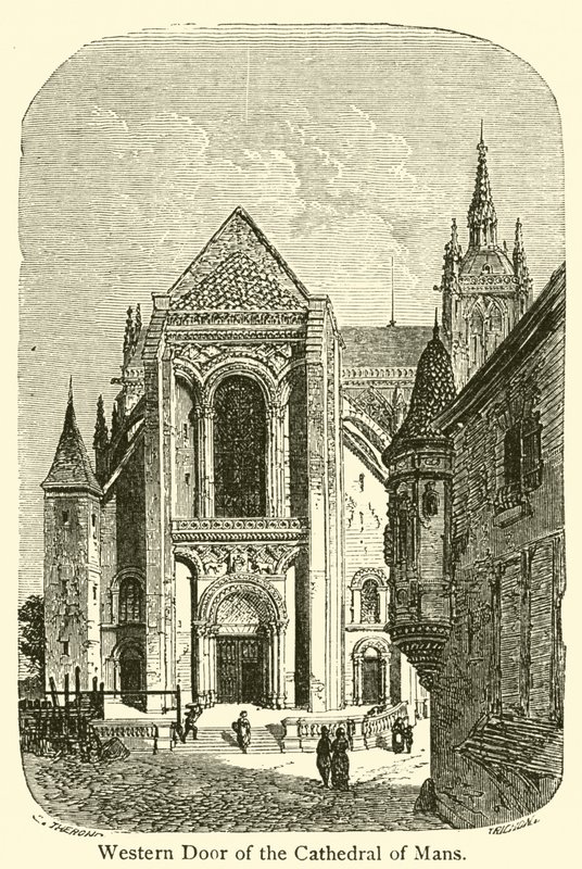 Puerta Occidental de la Catedral de Mans (grabado) de French School