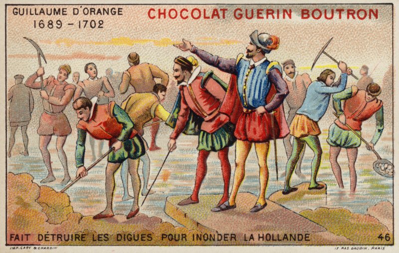 Guillermo de Orange destruyendo diques para permitir la inundación de Holanda de French School