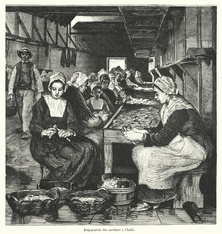 Mujeres preparando sardinas de French School