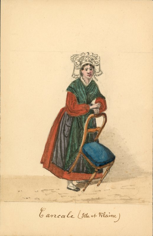 Traje de mujer de Cancale, Ille-et-Vilaine (litografía en color) de French School