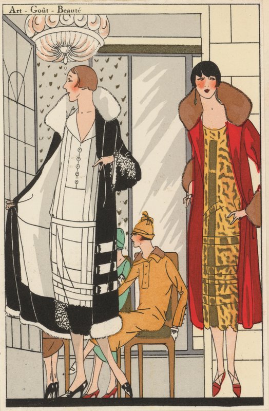 Moda femenina de los años 20 del diseñador Lucien Lelong (litografía en color) de French School