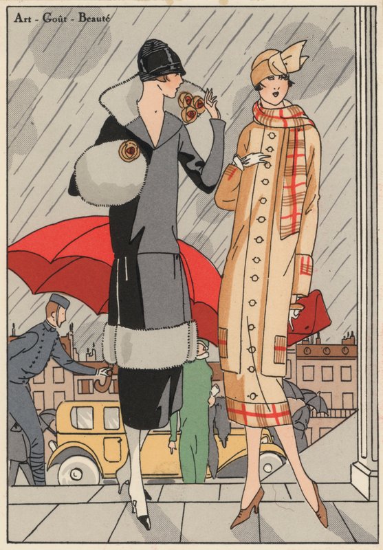 Moda femenina de los años veinte por los diseñadores Premet y Gustave Beer. (litografía en color) de French School