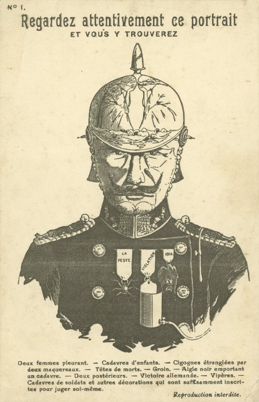 Tarjeta postal de propaganda anti-alemana de la Primera Guerra Mundial de French School