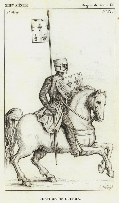 Siglo XIII, Reinado de Luis IX, Traje de guerra (grabado) de French School