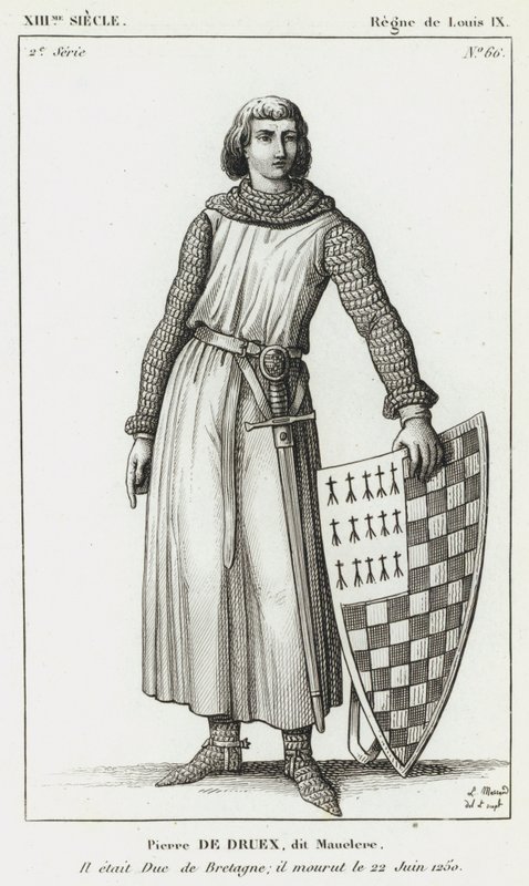 XIII Siglo, Reinado de Luis IX, Pierre de Druex, llamado Mauclere, Era Duque de Bretaña; murió el 22 de junio de 1250 (grabado) de French School
