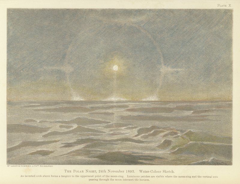 La noche polar, 24 de noviembre de 1893, boceto en acuarela de Fridtjof Nansen