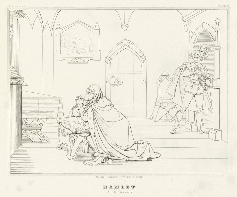 Hamlet, Acto III, Escena 3 (grabado) de Friedrich August Moritz Retzsch