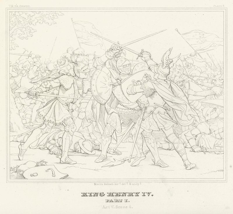 Rey Enrique IV, Parte I, Acto V, Escena 4 (grabado) de Friedrich August Moritz Retzsch