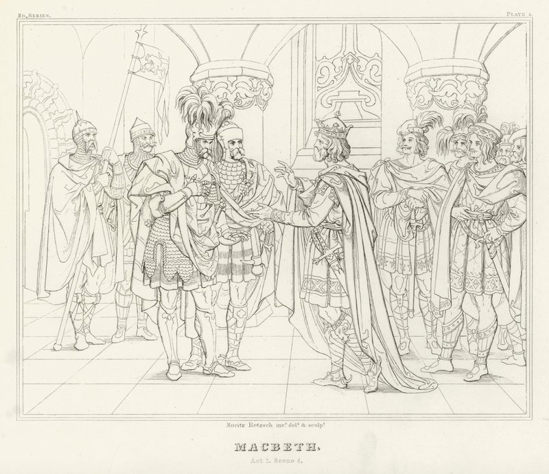 Macbeth, Acto I, Escena 4 (grabado) de Friedrich August Moritz Retzsch