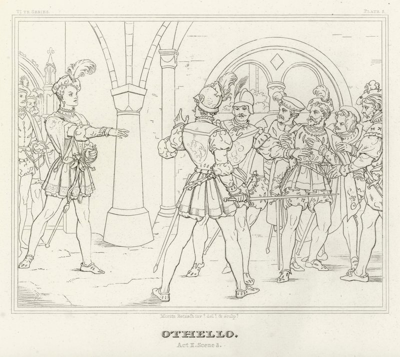 Otelo, Acto II, Escena 3 (grabado) de Friedrich August Moritz Retzsch
