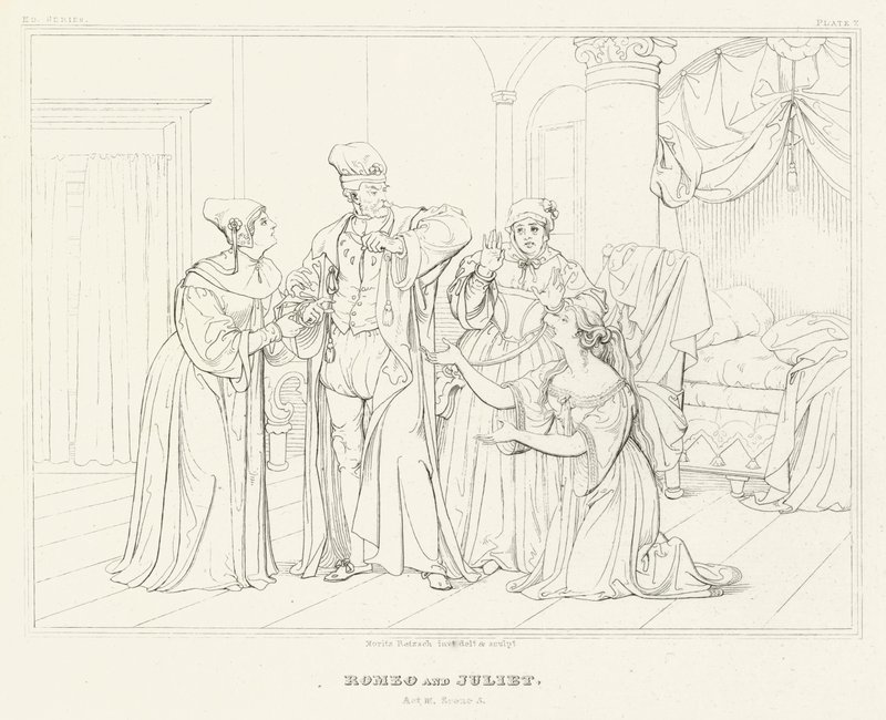 Romeo y Julieta, Acto III, Escena 5 (grabado) de Friedrich August Moritz Retzsch