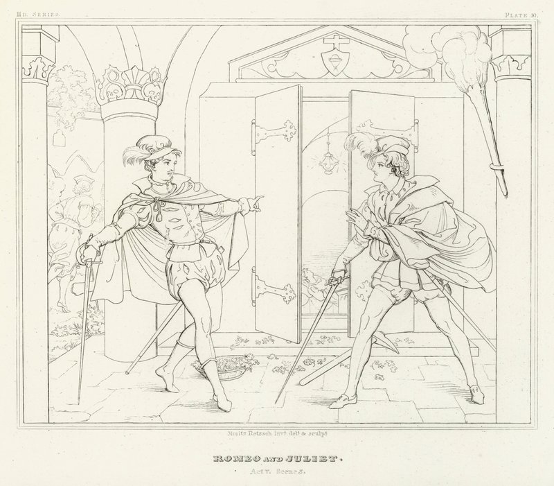 Romeo y Julieta, Acto V, Escena 3 (grabado) de Friedrich August Moritz Retzsch