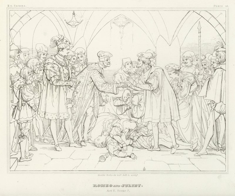 Romeo y Julieta, Acto V, Escena 3 (grabado) de Friedrich August Moritz Retzsch