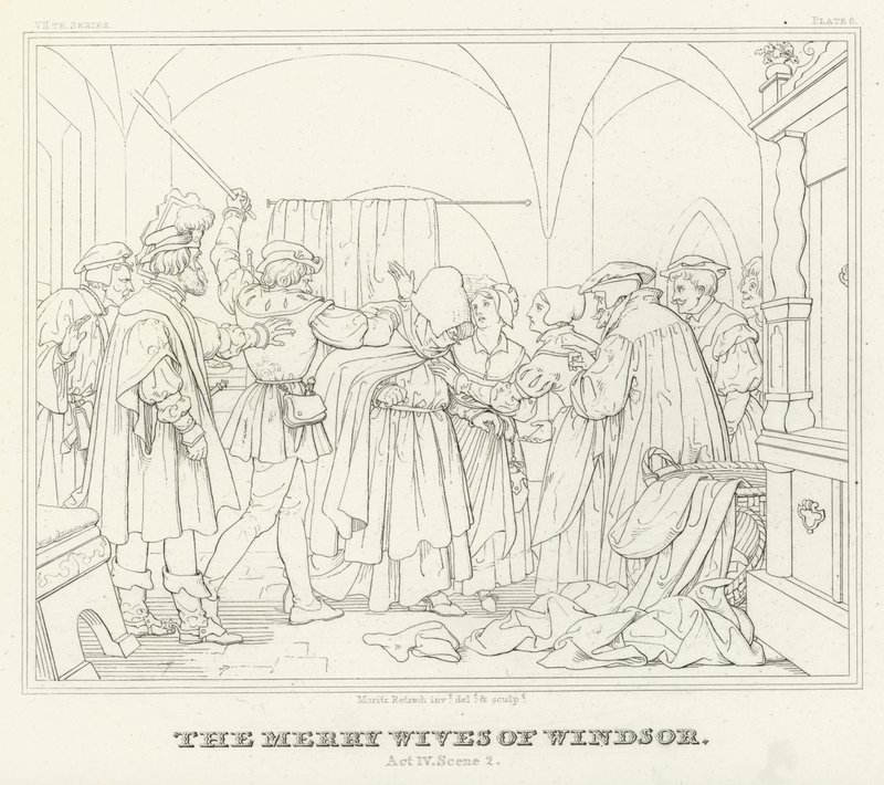 Las Alegres Comadres de Windsor, Acto IV, Escena 2 (grabado) de Friedrich August Moritz Retzsch
