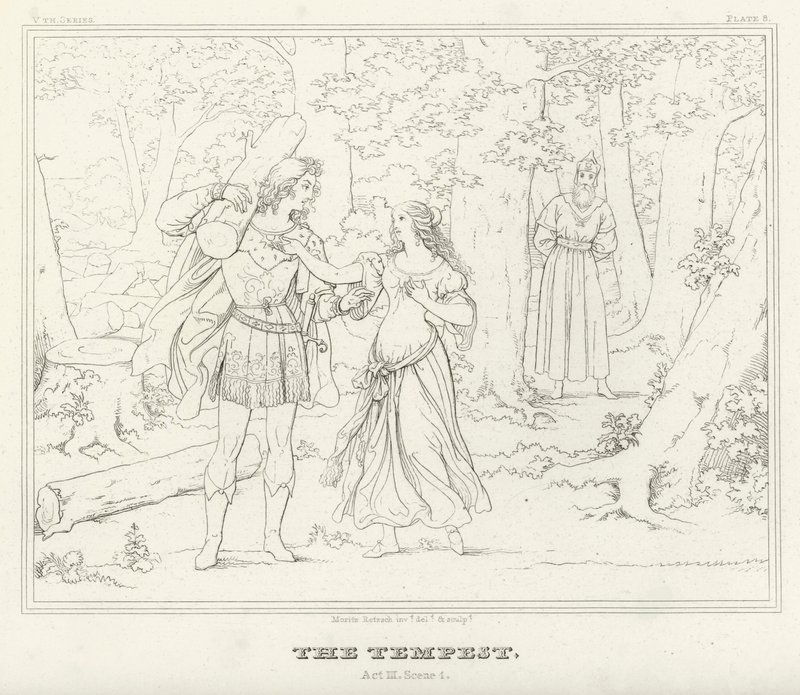 La Tempestad, Acto III, Escena 1 (grabado) de Friedrich August Moritz Retzsch