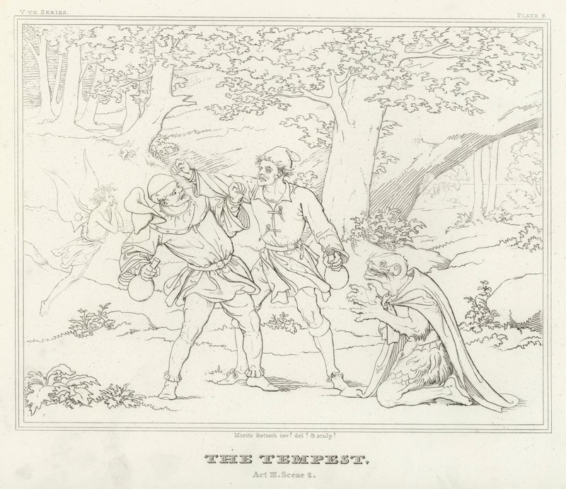 La Tempestad, Acto III, Escena 2 (grabado) de Friedrich August Moritz Retzsch