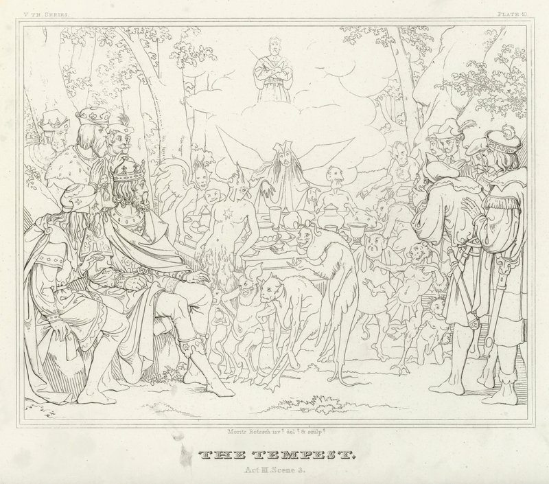 La Tempestad, Acto III, Escena 3 (grabado) de Friedrich August Moritz Retzsch
