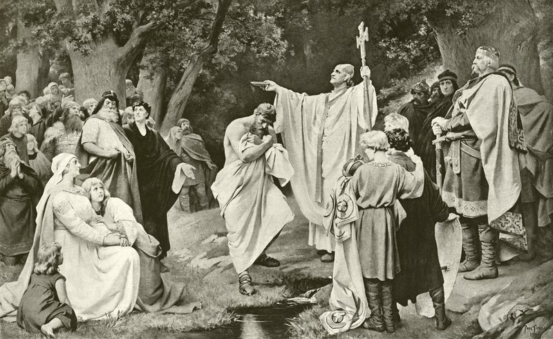 Carlomagno en el Bautismo de Witikind de Friedrich Paul Thumann