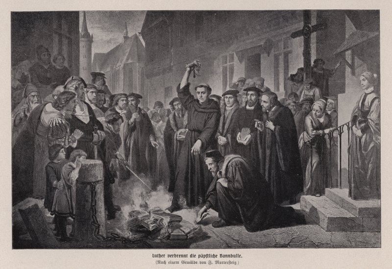 Martín Lutero quemando la bula papal en Wittenberg, Alemania de Friedrich Wilhelm Heinrich Martersteig