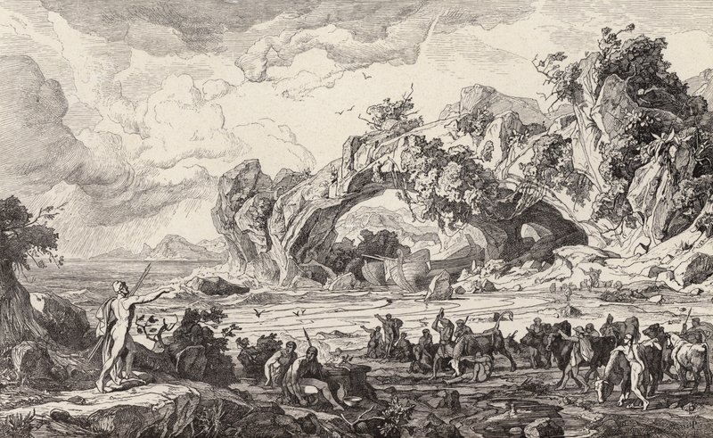 Matanza del ganado sagrado de Helios (grabado) de Friedrich the Elder Preller
