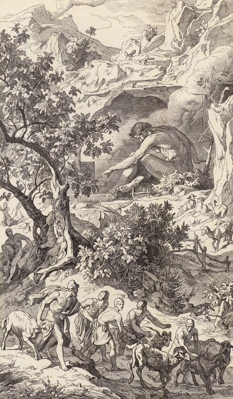 Odiseo pasando por la cueva de Polifemo (grabado) de Friedrich the Elder Preller