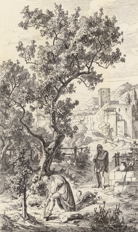 Odiseo visitando a su padre Laertes (grabado) de Friedrich the Elder Preller