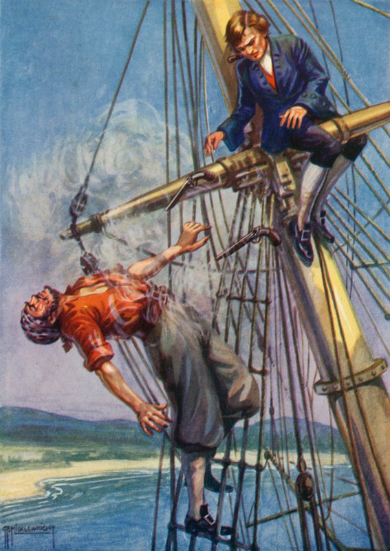 Ilustración para La isla del tesoro de Robert Louis Stevenson (litografía en color) de G.P. Micklewright