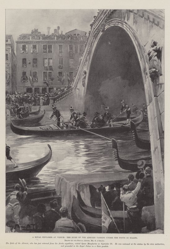 Un Explorador Real en Venecia, el Duque de los Abruzos pasando bajo el Puente de Rialto de G.S. Amato