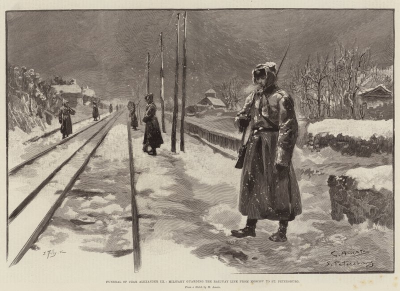 Funeral del Zar Alejandro III, Guardia Militar de la Línea Ferroviaria de Moscú a San Petersburgo de G.S. Amato