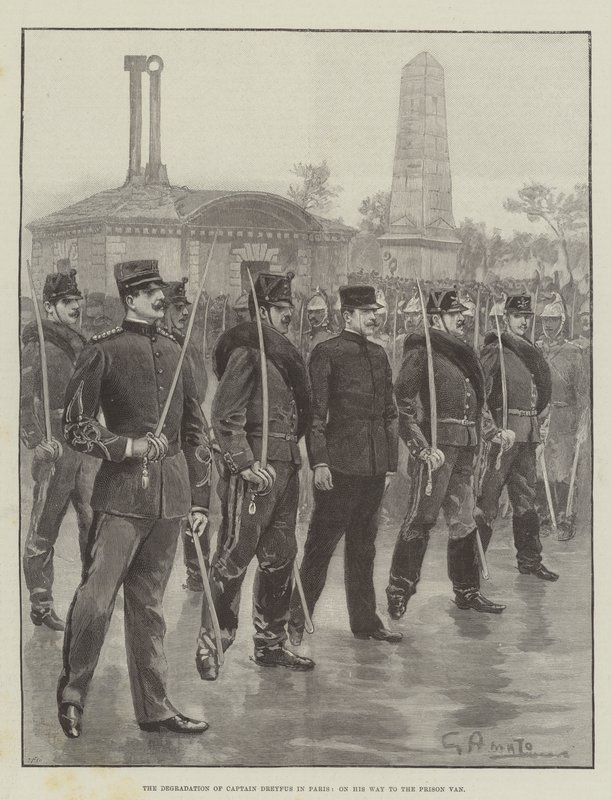 La degradación del Capitán Dreyfus en París, en su camino hacia el furgón de la prisión de G.S. Amato