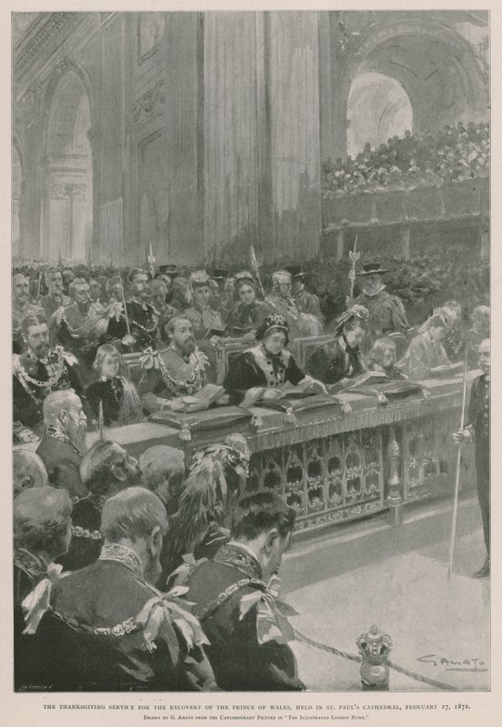 Servicio de acción de gracias por la recuperación del Príncipe de Gales de la enfermedad, Catedral de San Pablo, Londres, 27 de febrero de 1872 de G.S. (after) Amato