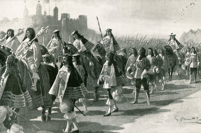 La última procesión desde la Torre: Carlos II y su séquito en Tower Hill, 22 de abril de 1661 de G.S. Amato