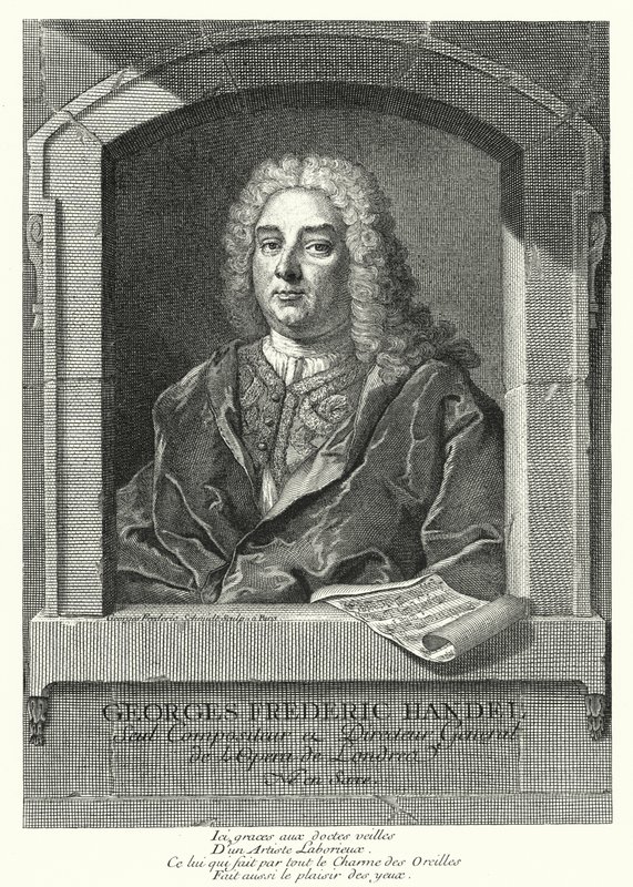 George Frideric Handel, compositor barroco alemán (grabado) de Georg Friedrich Schmidt