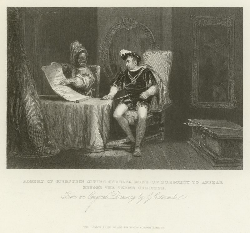 Albert de Geierstein citando a Carlos, Duque de Borgoña, para comparecer ante el Vehme Gerichte de George Cattermole