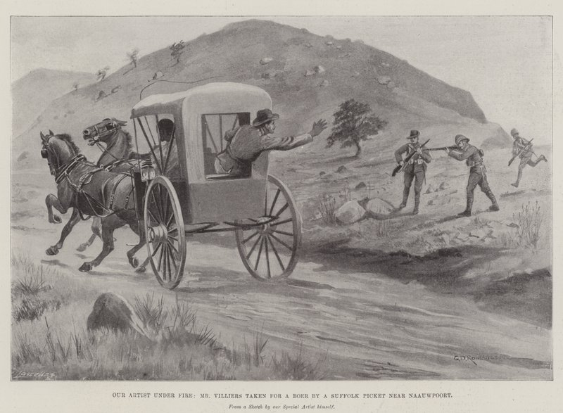Nuestro Artista bajo Fuego, el Sr. Villiers tomado por un Jabalí por un Piquete de Suffolk cerca de Naauwpoort de George Derville Rowlandson