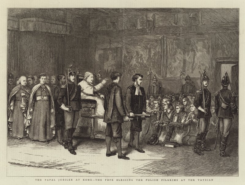 El jubileo papal en Roma, el Papa bendiciendo a los peregrinos polacos en el Vaticano de George Goodwin Kilburne