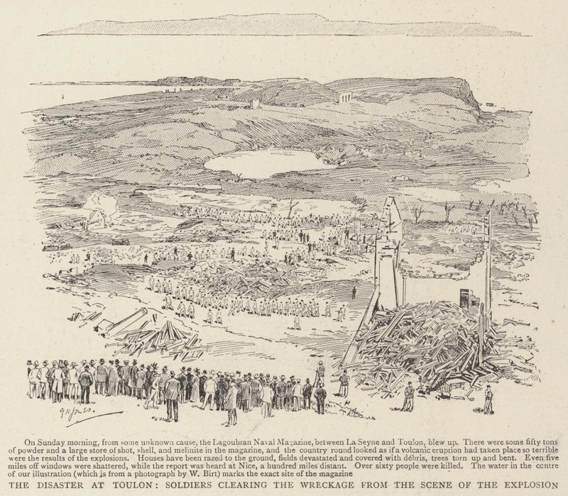 El desastre en Toulon, soldados limpiando los escombros de la escena de la explosión de George Kingston Jones