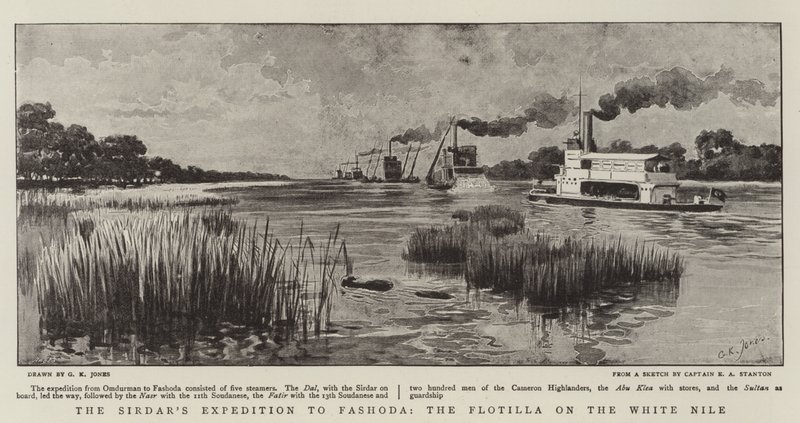 La expedición del Sirdar a Fashoda, la flotilla en el Nilo Blanco de George Kingston Jones