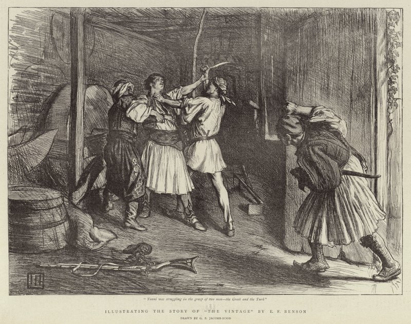 Ilustrando la historia de La Vendimia por E. F. Benson de George Percy Jacomb Hood