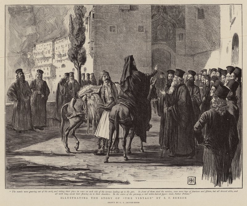 Ilustrando la historia de La Vendimia por E F Benson de George Percy Jacomb Hood