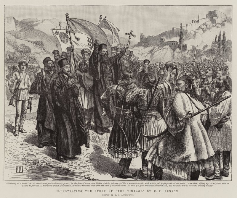 Ilustrando la historia de La Vendimia, por E F Benson de George Percy Jacomb Hood
