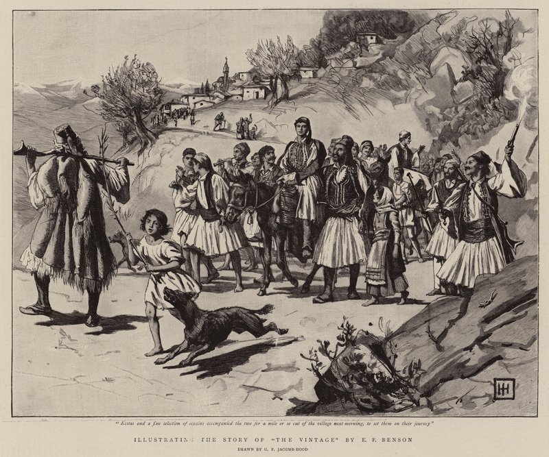 Ilustrando la historia de La Vendimia por E F Benson de George Percy Jacomb Hood