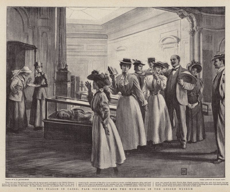 La Temporada en El Cairo, Visitantes de la Feria y las Momias en el Museo de Ghizeh de George Percy Jacomb Hood