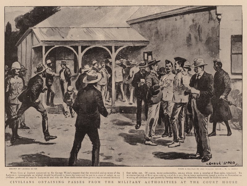 Civiles obteniendo Pases de las Autoridades Militares en el Palacio de Justicia de George Soper