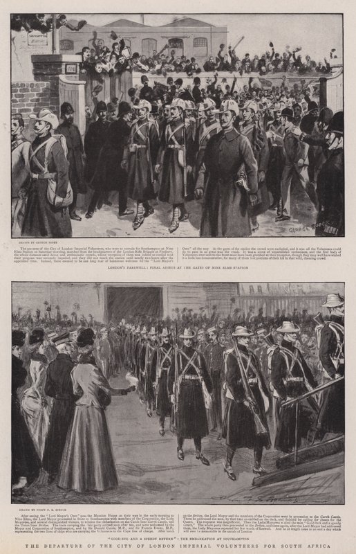La partida de los Voluntarios Imperiales de la Ciudad de Londres hacia Sudáfrica de George Soper
